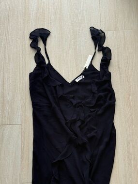 Rumored Navy Ruffled Slip Dress